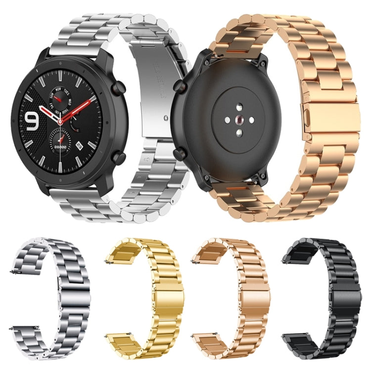 Adatto per Samsung Gear S2 Sport / Galaxy Watch Active 2 Cinturino universale in acciaio inossidabile da 20 mm con fibbia a farfalla Tre perline, black, Silver, gold, rose gold