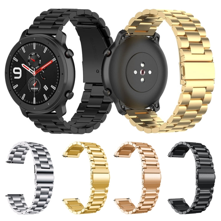 Applicabile a Ticwatch Generation / Moto 360 Second Generation 460 / Samsung Gear S3 / Huawei GT Universal 22mm Acciaio inossidabile Cinturino in metallo Fibbia a farfalla Tre perline, black, gold, rose gold, Silver