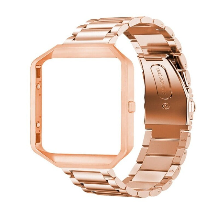 Adatto per Fitbit Blaze Smart Sports Watch Cinturino in metallo in acciaio inossidabile Montatura in metallo Fibbia a farfalla Cinturino a tre perline, Rose gold, gold, black, Silver