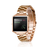 Adatto per Fitbit Blaze Smart Sports Watch Cinturino in metallo in acciaio inossidabile Montatura in metallo Fibbia a farfalla Cinturino a tre perline, Rose gold, gold, black, Silver