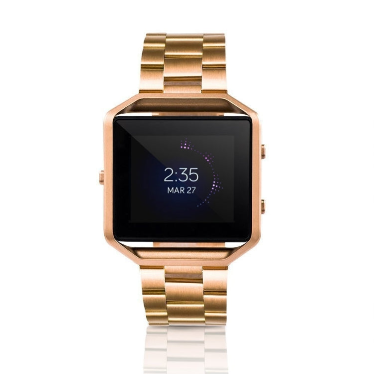 Adatto per Fitbit Blaze Smart Sports Watch Cinturino in metallo in acciaio inossidabile Montatura in metallo Fibbia a farfalla Cinturino a tre perline, Rose gold, gold, black, Silver