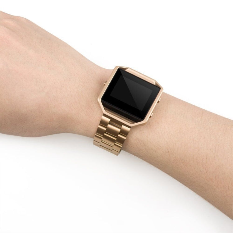 Adatto per Fitbit Blaze Smart Sports Watch Cinturino in metallo in acciaio inossidabile Montatura in metallo Fibbia a farfalla Cinturino a tre perline, Rose gold, gold, black, Silver