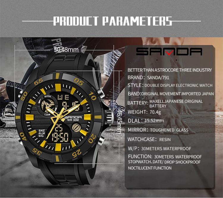 Orologio SANDA 791 Orologio da polso luminoso da uomo popolare con orologio elettronico multifunzionale sportivo di moda genuino