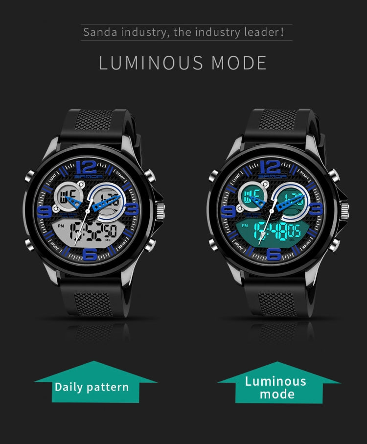 SANDA 793 Orologio da marea con quadrante grande Student Fashion Trend Orologio elettronico impermeabile a doppio bagliore multifunzione