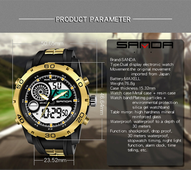SANDA Nuovo orologio elettronico da uomo multifunzionale in plastica luminosa impermeabile per sport all'aria aperta