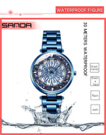 SANDA 1017 Lady Watch All Over The Sky Star Orologio girevole a 360 gradi Orologio da donna con cinturino in acciaio con diamanti