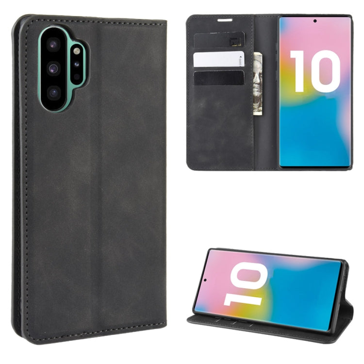 Per Galaxy Note10+ Custodia in pelle con ventosa magnetica da lavoro retro-skin con supporto, slot per carte e portafoglio, For Galaxy Note10+