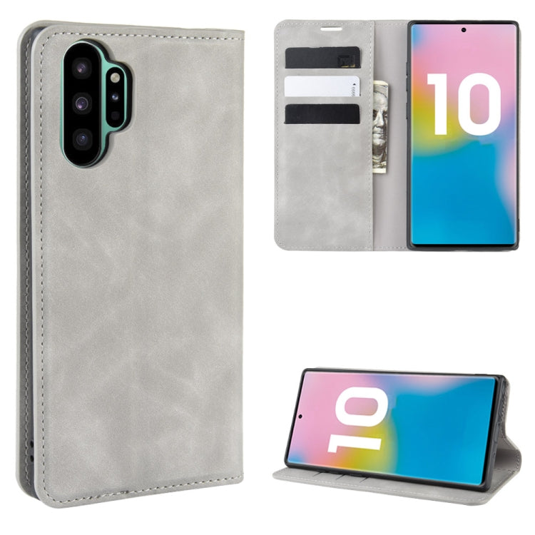 Per Galaxy Note10+ Custodia in pelle con ventosa magnetica da lavoro retro-skin con supporto, slot per carte e portafoglio, For Galaxy Note10+