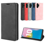 Per Galaxy Note10+ Custodia in pelle con ventosa magnetica da lavoro retro-skin con supporto, slot per carte e portafoglio, For Galaxy Note10+