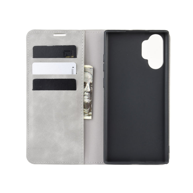 Per Galaxy Note10+ Custodia in pelle con ventosa magnetica da lavoro retro-skin con supporto, slot per carte e portafoglio, For Galaxy Note10+