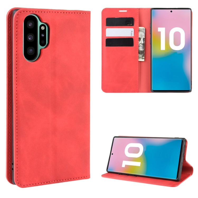Per Galaxy Note10+ Custodia in pelle con ventosa magnetica da lavoro retro-skin con supporto, slot per carte e portafoglio, For Galaxy Note10+