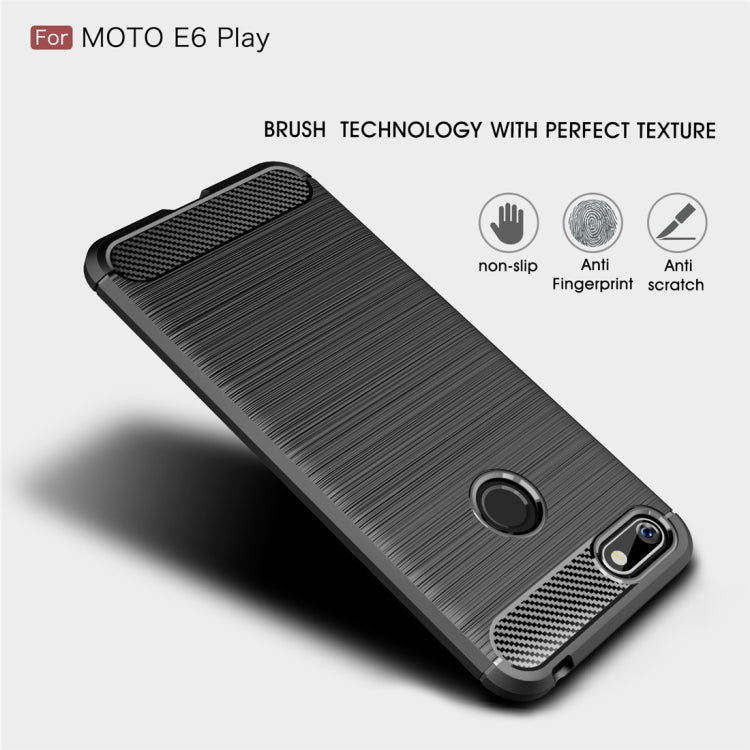 Per Motorola Moto E6 Riproduci custodia in TPU in fibra di carbonio con trama spazzolata