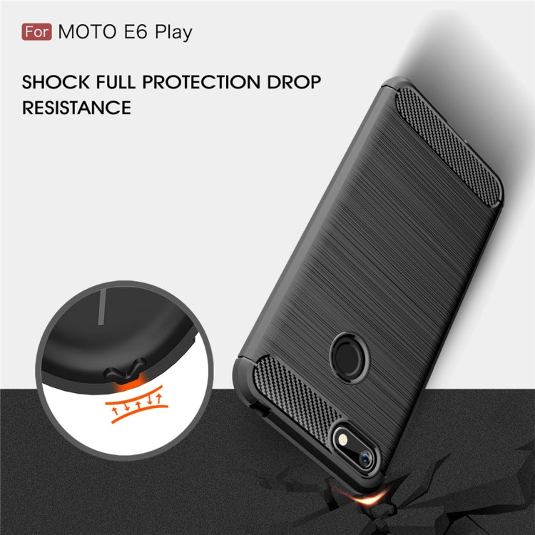 Per Motorola Moto E6 Riproduci custodia in TPU in fibra di carbonio con trama spazzolata