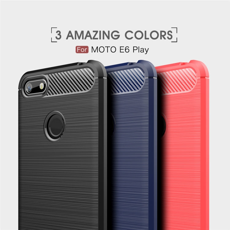 Per Motorola Moto E6 Riproduci custodia in TPU in fibra di carbonio con trama spazzolata