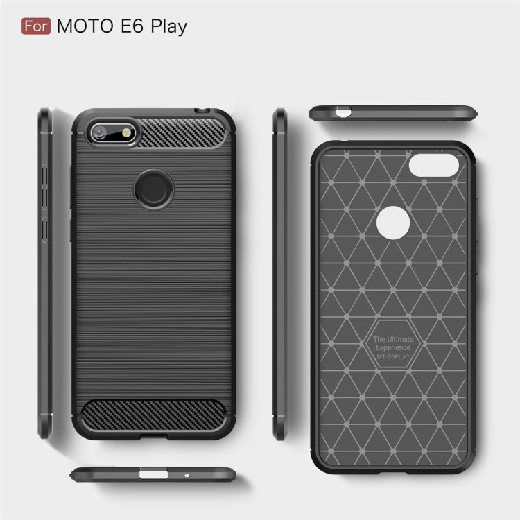 Per Motorola Moto E6 Riproduci custodia in TPU in fibra di carbonio con trama spazzolata