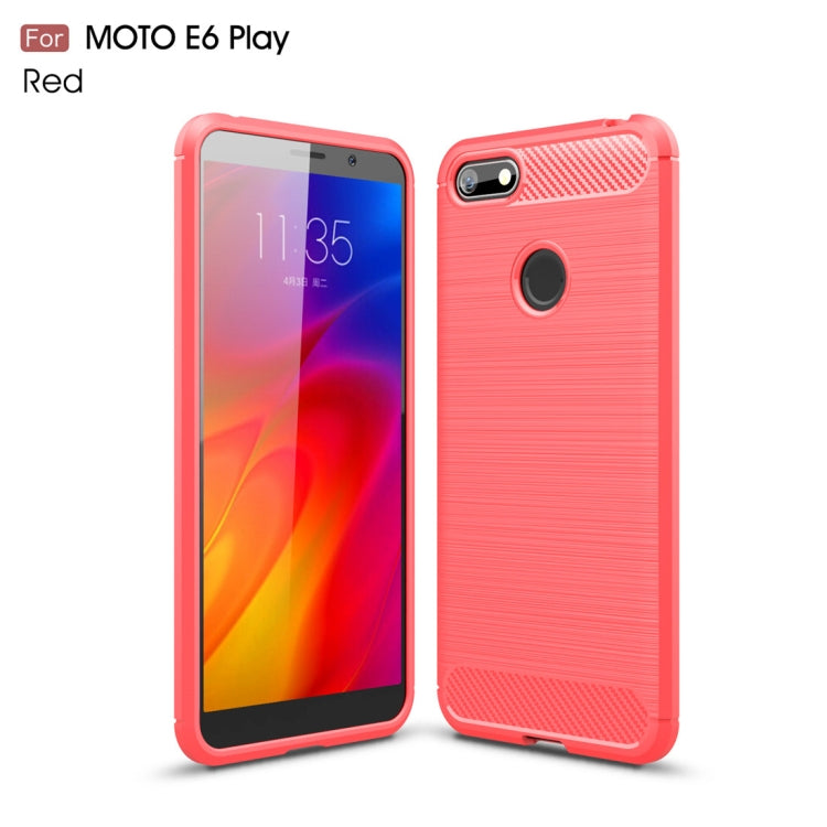 Per Motorola Moto E6 Riproduci custodia in TPU in fibra di carbonio con trama spazzolata