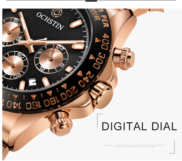 Orologio al quarzo multifunzione OCHSTIN Augusten 6103B Orologio da uomo con cinturino in acciaio con calendario sportivo luminoso e impermeabile