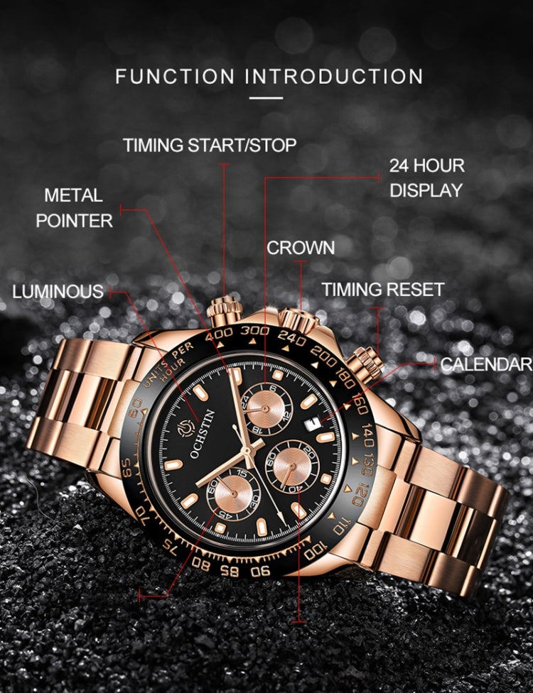 Orologio al quarzo multifunzione OCHSTIN Augusten 6103B Orologio da uomo con cinturino in acciaio con calendario sportivo luminoso e impermeabile
