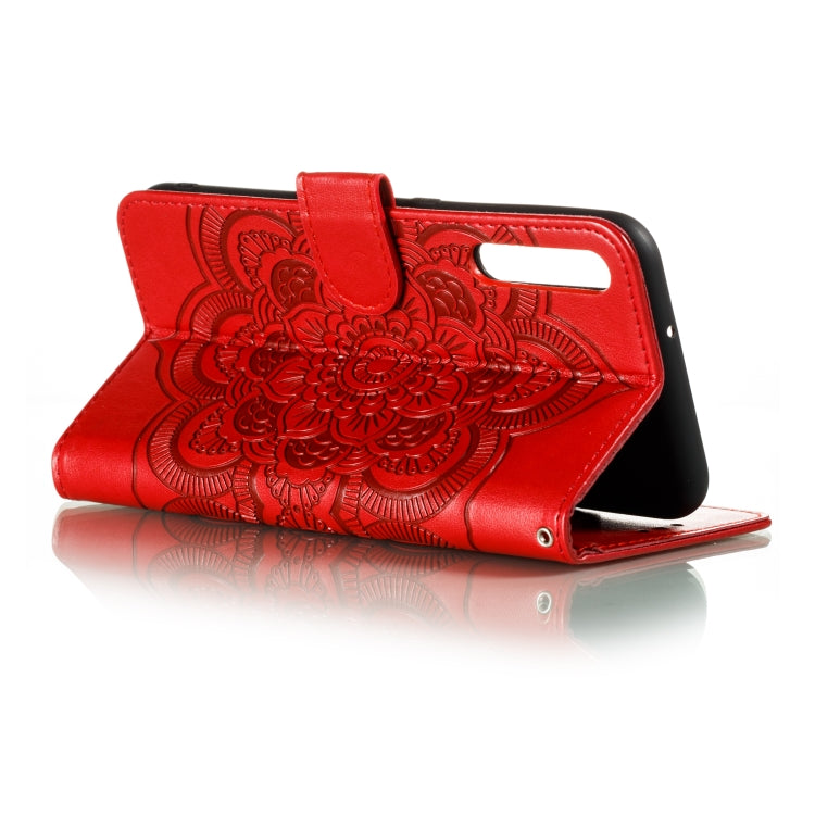 Per Huawei Honor Play 3 Custodia in pelle a conchiglia orizzontale con motivo a goffratura mandala con supporto e slot per schede e portafoglio e cornice per foto e cordino