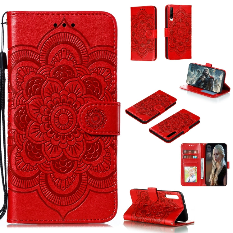 Per Huawei Honor Play 3 Custodia in pelle a conchiglia orizzontale con motivo a goffratura mandala con supporto e slot per schede e portafoglio e cornice per foto e cordino
