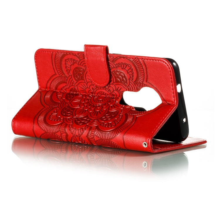 Per Nokia 7.2 Custodia in pelle con motivo a goffratura Mandala orizzontale con supporto e slot per schede e portafoglio e cornice per foto e cordino