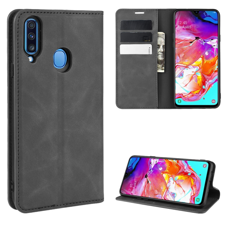 Per Galaxy A20s Custodia in pelle con ventosa magnetica da lavoro retro-pelle con supporto, slot per carte e portafoglio, For Galaxy A20s