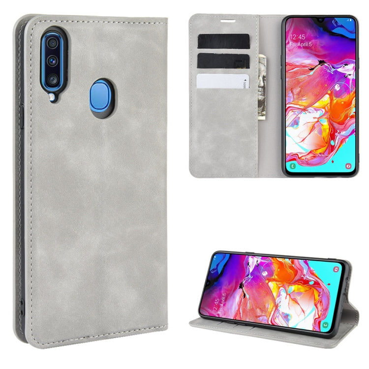 Per Galaxy A20s Custodia in pelle con ventosa magnetica da lavoro retro-pelle con supporto, slot per carte e portafoglio, For Galaxy A20s