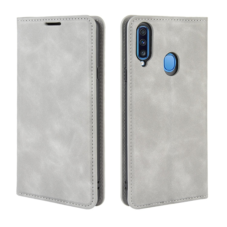 Per Galaxy A20s Custodia in pelle con ventosa magnetica da lavoro retro-pelle con supporto, slot per carte e portafoglio, For Galaxy A20s