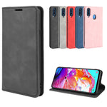 Per Galaxy A20s Custodia in pelle con ventosa magnetica da lavoro retro-pelle con supporto, slot per carte e portafoglio, For Galaxy A20s