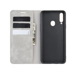 Per Galaxy A20s Custodia in pelle con ventosa magnetica da lavoro retro-pelle con supporto, slot per carte e portafoglio, For Galaxy A20s