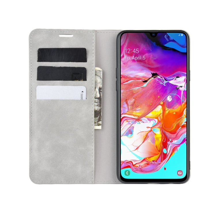 Per Galaxy A20s Custodia in pelle con ventosa magnetica da lavoro retro-pelle con supporto, slot per carte e portafoglio, For Galaxy A20s