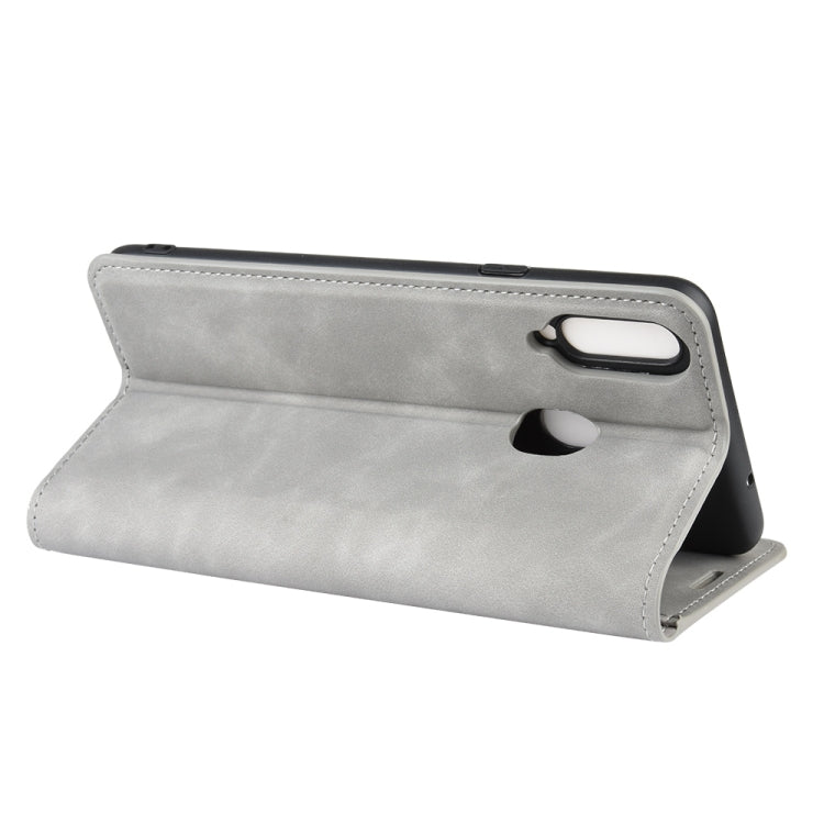 Per Galaxy A20s Custodia in pelle con ventosa magnetica da lavoro retro-pelle con supporto, slot per carte e portafoglio, For Galaxy A20s