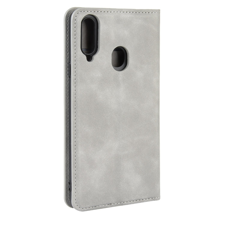 Per Galaxy A20s Custodia in pelle con ventosa magnetica da lavoro retro-pelle con supporto, slot per carte e portafoglio, For Galaxy A20s
