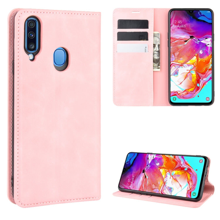 Per Galaxy A20s Custodia in pelle con ventosa magnetica da lavoro retro-pelle con supporto, slot per carte e portafoglio, For Galaxy A20s