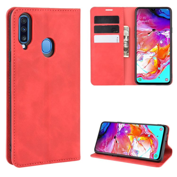 Per Galaxy A20s Custodia in pelle con ventosa magnetica da lavoro retro-pelle con supporto, slot per carte e portafoglio, For Galaxy A20s