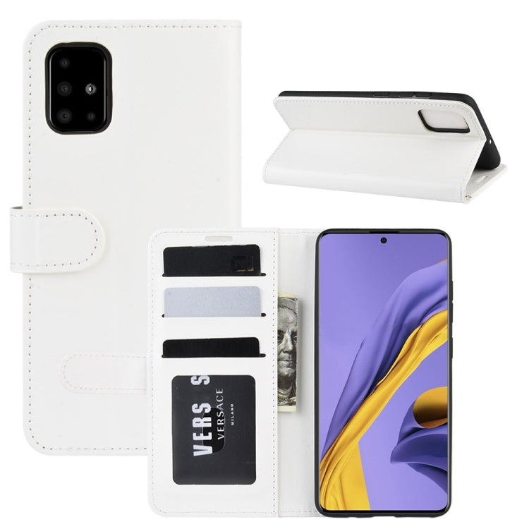 Per Galaxy A51 R64 Texture Custodia protettiva a vibrazione orizzontale singola con supporto e slot per schede e portafoglio e cornice per foto, For Samsung Galaxy A51 (4G)