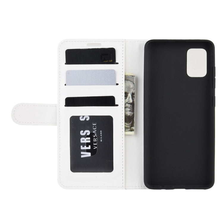 Per Galaxy A51 R64 Texture Custodia protettiva a vibrazione orizzontale singola con supporto e slot per schede e portafoglio e cornice per foto, For Samsung Galaxy A51 (4G)
