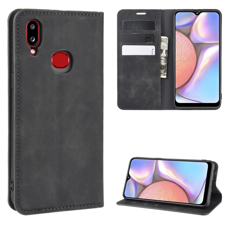 Per Galaxy A10s Custodia in pelle con ventosa magnetica per affari retro-pelle con supporto, slot per carte e portafoglio, For Galaxy A10s