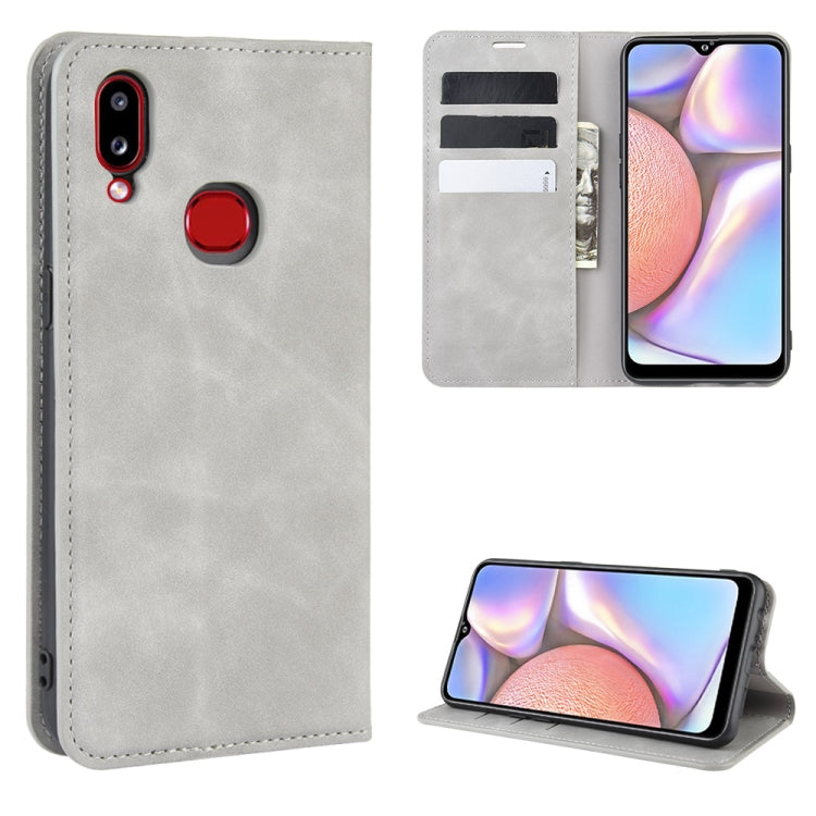 Per Galaxy A10s Custodia in pelle con ventosa magnetica per affari retro-pelle con supporto, slot per carte e portafoglio, For Galaxy A10s