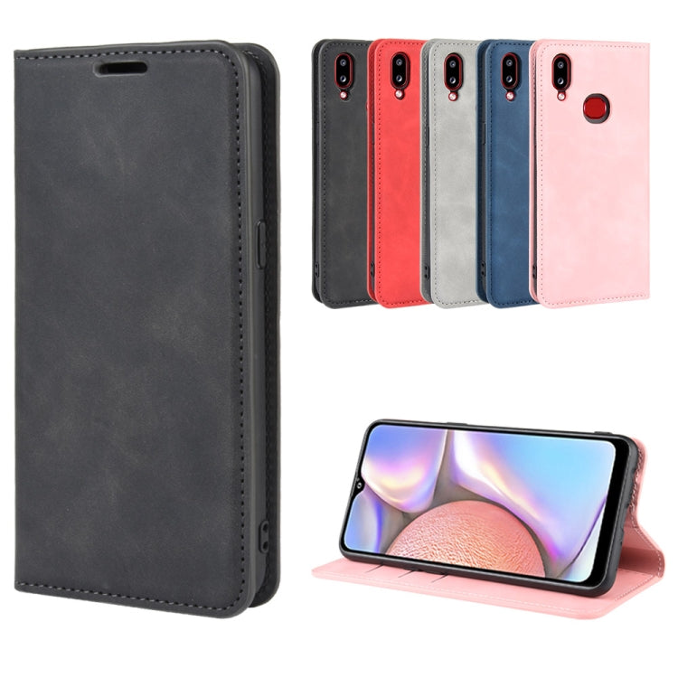 Per Galaxy A10s Custodia in pelle con ventosa magnetica per affari retro-pelle con supporto, slot per carte e portafoglio, For Galaxy A10s