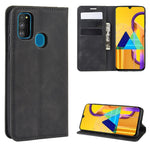 Per Galaxy M30s Custodia in pelle con ventosa magnetica da lavoro retro-skin con supporto, slot per carte e portafoglio, For Galaxy M30s
