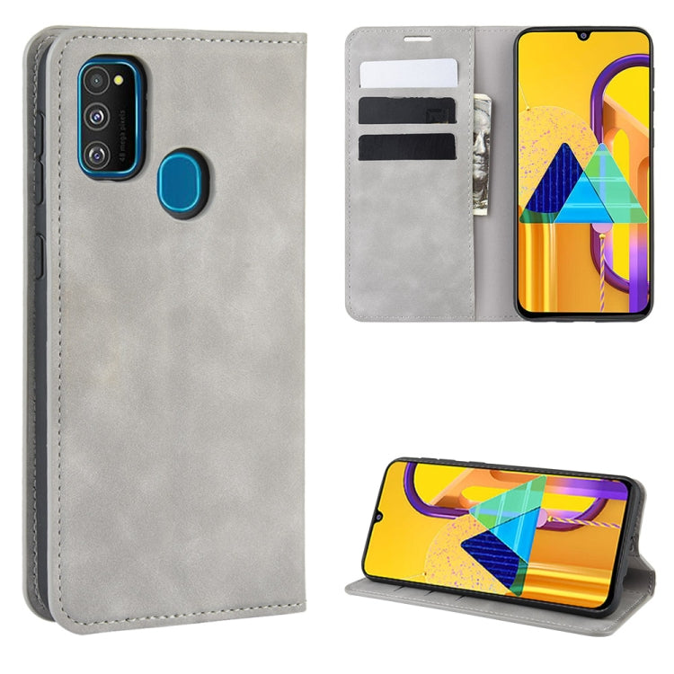 Per Galaxy M30s Custodia in pelle con ventosa magnetica da lavoro retro-skin con supporto, slot per carte e portafoglio, For Galaxy M30s