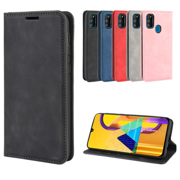 Per Galaxy M30s Custodia in pelle con ventosa magnetica da lavoro retro-skin con supporto, slot per carte e portafoglio, For Galaxy M30s