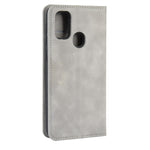 Per Galaxy M30s Custodia in pelle con ventosa magnetica da lavoro retro-skin con supporto, slot per carte e portafoglio, For Galaxy M30s