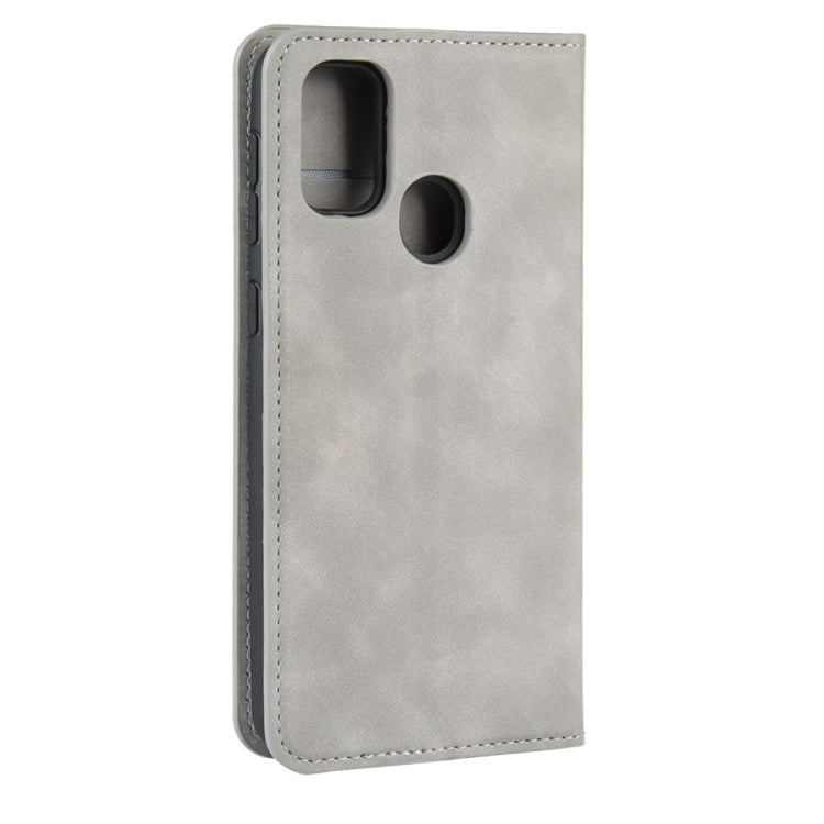 Per Galaxy M30s Custodia in pelle con ventosa magnetica da lavoro retro-skin con supporto, slot per carte e portafoglio, For Galaxy M30s