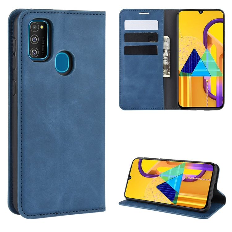 Per Galaxy M30s Custodia in pelle con ventosa magnetica da lavoro retro-skin con supporto, slot per carte e portafoglio, For Galaxy M30s