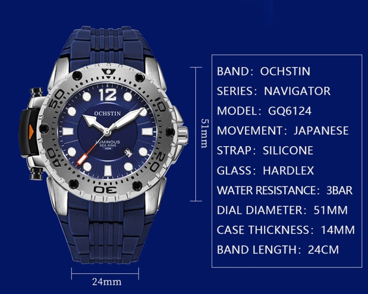 OCHSTIN 6124 Orologio da uomo impermeabile con luce notturna Orologio sportivo al quarzo Orologio in silicone