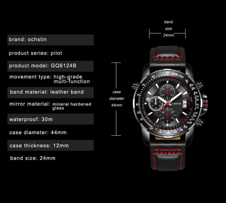 OCHSTIN 6125B orologio orologio al quarzo luce notturna orologio impermeabile cronometraggio orologio da uomo alla moda in pelle multifunzione