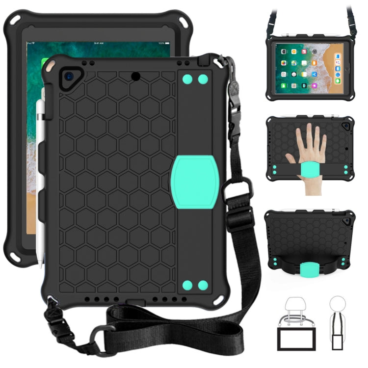 Design a nido d'ape EVA + PC Guscio protettivo piatto anticaduta a quattro angoli con cinghie, For iPad 9.7 2017/2018