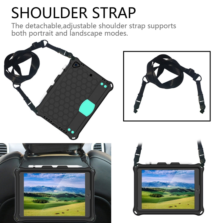Design a nido d'ape EVA + PC Guscio protettivo piatto anticaduta a quattro angoli con cinghie, For iPad 9.7 2017/2018